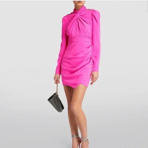 Self-Portrait Dresses & Skirts - Self Portrait Pink Stretch Crepe Twisted Collar Mini Dress Pink 2